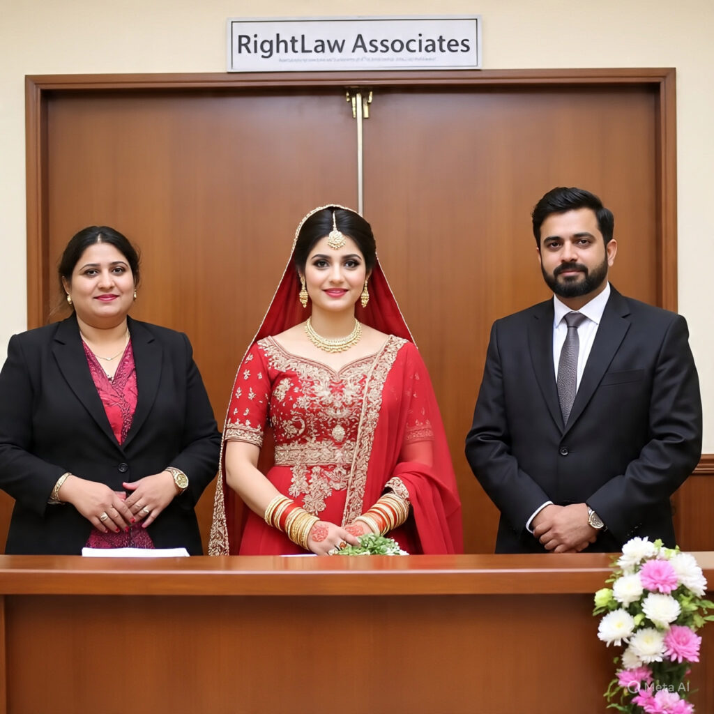 Client meeting lawyer in Islamabad office for court marriage
